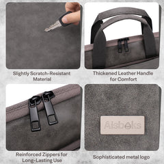 Aisboks PU Leather Laptop Bag 15.6''-16'',Premuim 180°Full Opening Laptop Case, Slim Laptop Sleeve with Luggage Strap&Accessory Pocket, Grey,Father's Gift
