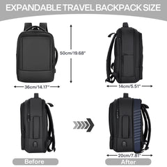Aisboks Travel Laptop Backpack with USB Charging Port – 36L Expandable Luggage Bag (40% Extra Space) for 17/15.6-Inch Laptops, Black