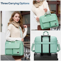 Aisboks 11-16'' Laptop Bag,Business Briefcase for Women, Water-Resistant Computer Messenger Bag, 15.6 Inch Laptop Shoulder Bag with Luggage Strap for Work Travel, Mint Green