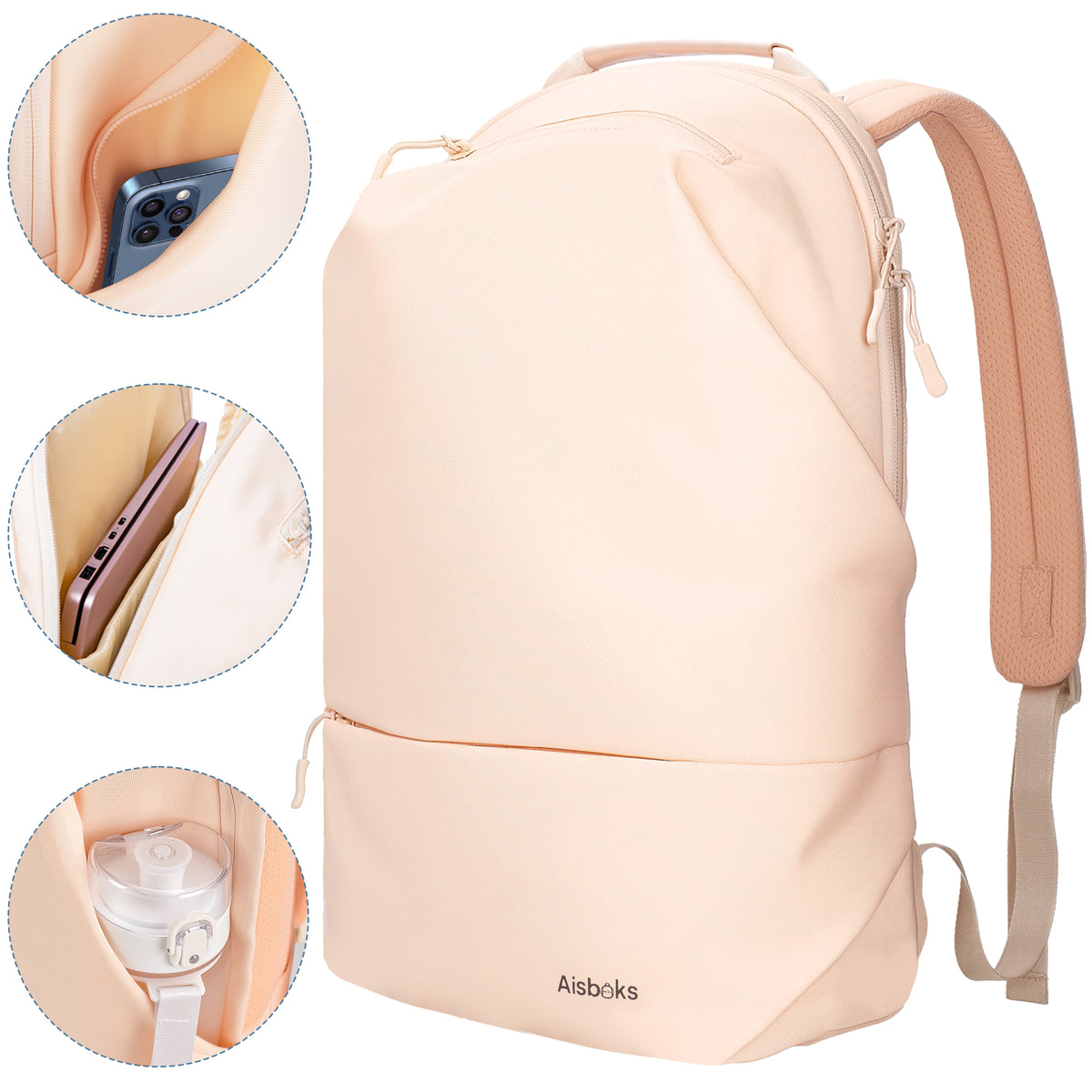 Laptop Backpack 15.6 Inch, Durable Laptop Bag,Lightweight Travel Laptop Backpack,Water-Resistant,Carry On Anti-Theft Backpack,Blush Beige