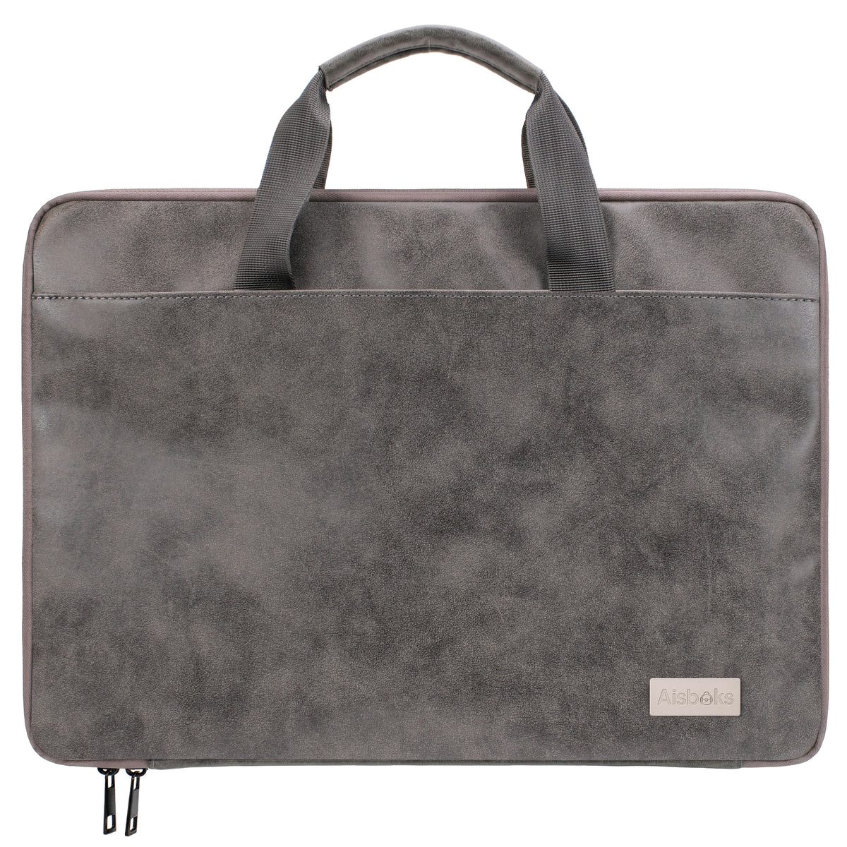 Aisboks PU Leather Laptop Bag 15.6''-16'',Premuim 180°Full Opening Laptop Case, Slim Laptop Sleeve with Luggage Strap&Accessory Pocket, Grey,Father's Gift