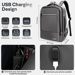 Travel Laptop Backpack with USB Charging Port-30L Luggage Bag for 13-17.3 Inch Laptops,Wear and Water Resistance Carry-On Backpack,Dark Gray