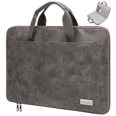 Aisboks PU Leather Laptop Bag 15.6''-16'',Premuim 180°Full Opening Laptop Case, Slim Laptop Sleeve with Luggage Strap&Accessory Pocket, Grey,Father's Gift