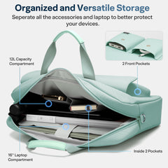 Aisboks 11-16'' Laptop Bag,Business Briefcase for Women, Water-Resistant Computer Messenger Bag, 15.6 Inch Laptop Shoulder Bag with Luggage Strap for Work Travel, Mint Green