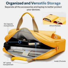 Aisboks Laptop Briefcase 16 Inch,Business 15.6''Laptop Bag for Women,Water-Resistant Computer Messenger Bag,Laptop Shoulder Bag with Luggage Strap for Work Travel,Mustard Yellow