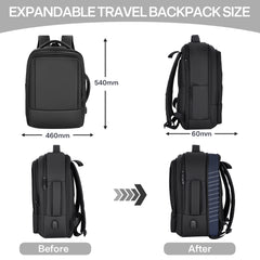 Aisboks Travel Laptop Backpack with USB Charging Port – 36L Expandable Luggage Bag (40% Extra Space) for 17/15.6-Inch Laptops, Black