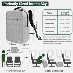 Durable 16''Laptop Backpack for Men and Women,Anti-Theft Travel Backpack,Slim College Backpack,Water-Resistant Carry On Backpack with Back Hidden Pockets,Gray