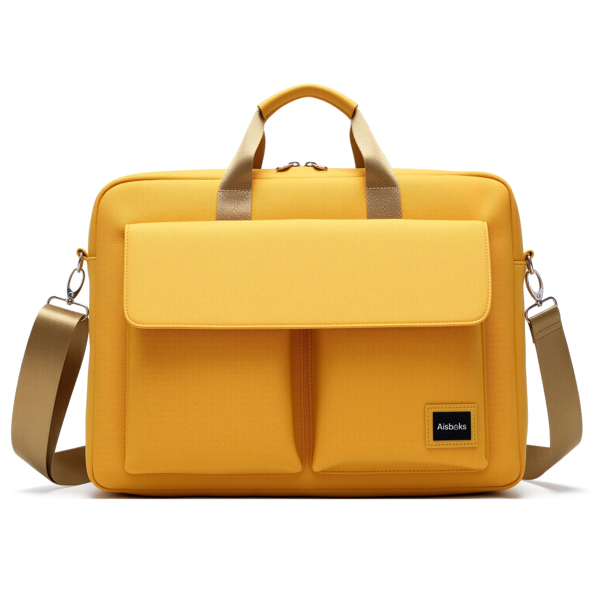 Aisboks Laptop Briefcase 16 Inch,Business 15.6''Laptop Bag for Women,Water-Resistant Computer Messenger Bag,Laptop Shoulder Bag with Luggage Strap for Work Travel,Mustard Yellow