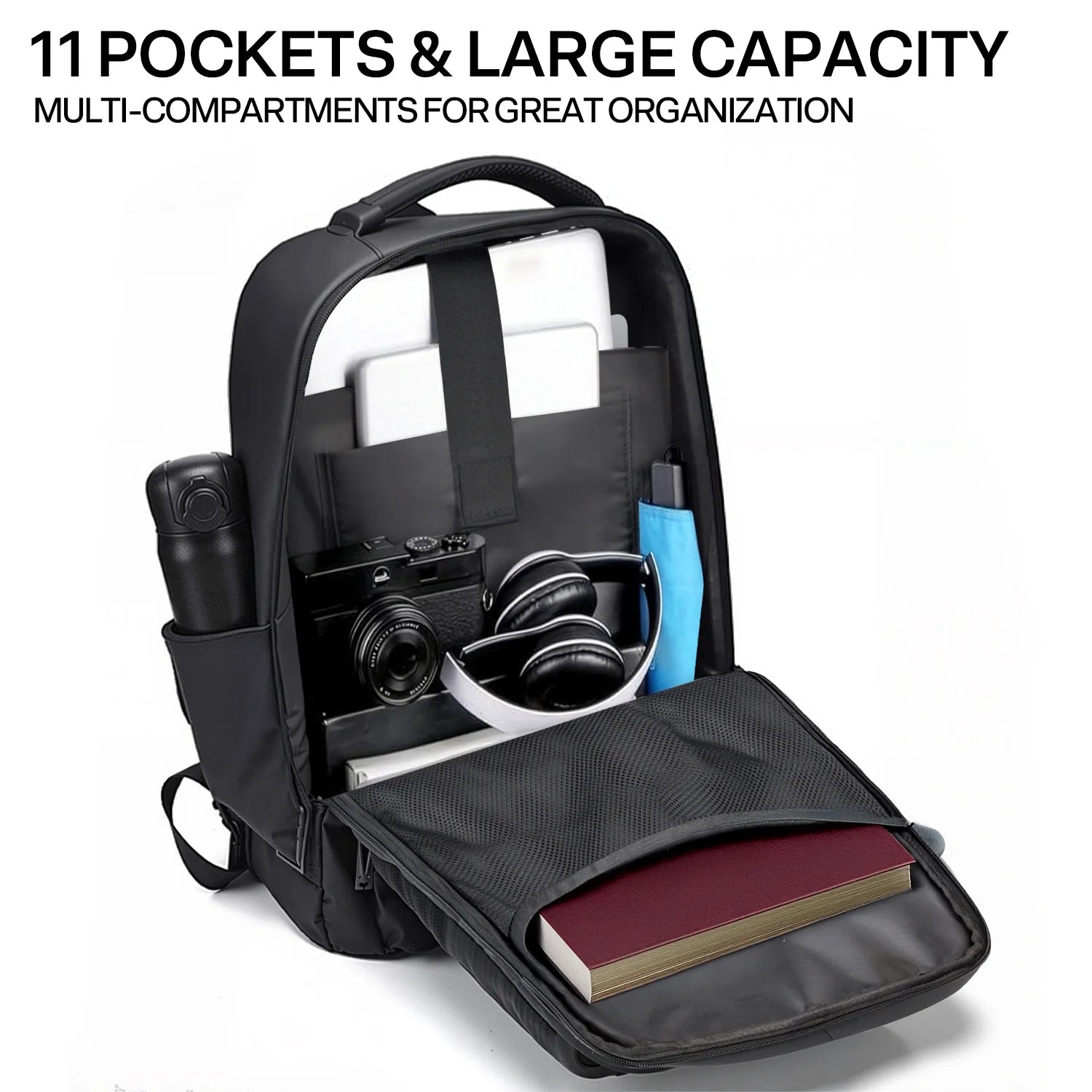 Aisboks Travel Laptop Backpack with USB Charging Port – 36L Expandable Luggage Bag (40% Extra Space) for 17/15.6-Inch Laptops, Black