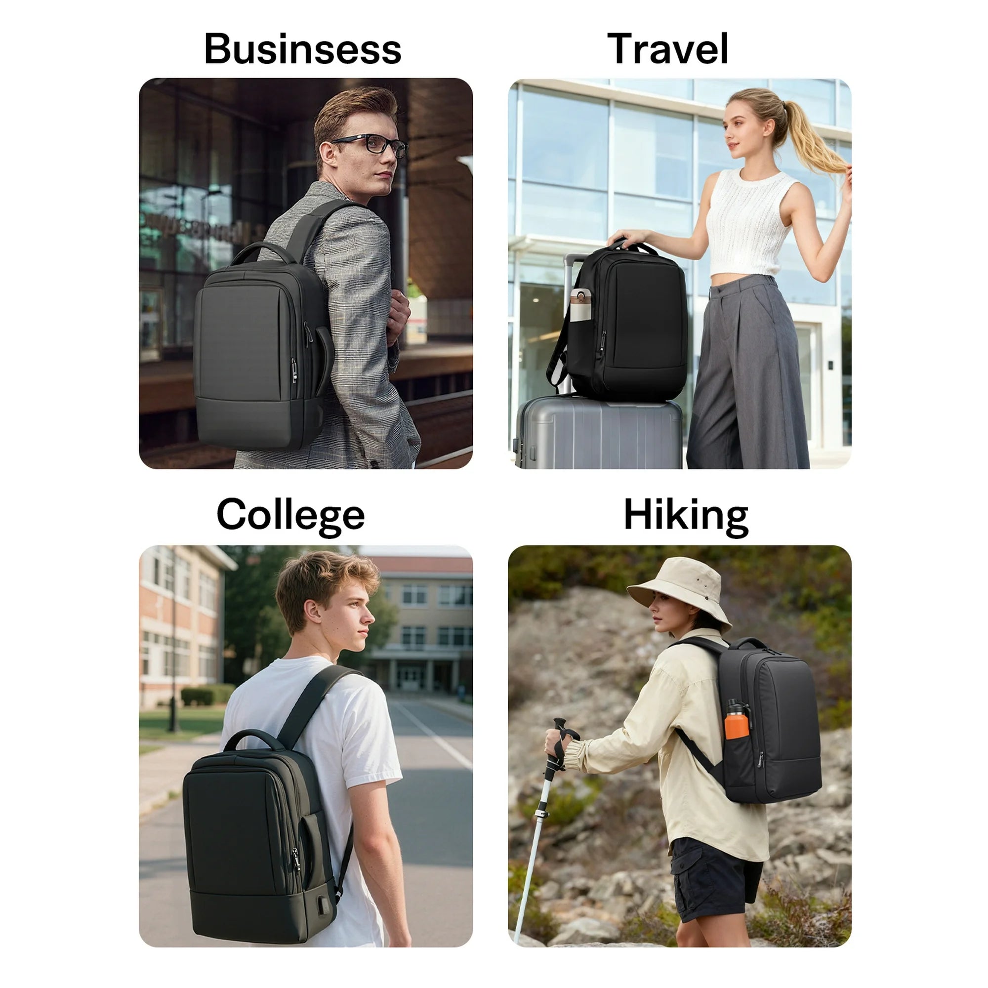 Aisboks Travel Laptop Backpack with USB Charging Port – 36L Expandable Luggage Bag (40% Extra Space) for 17/15.6-Inch Laptops, Black